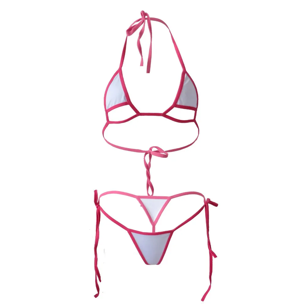 

Бикини сексуальное однотонное на бретельках с вырезами лосьон стринги японская пляжная одежда для девушек женский купальник бикини Монокини