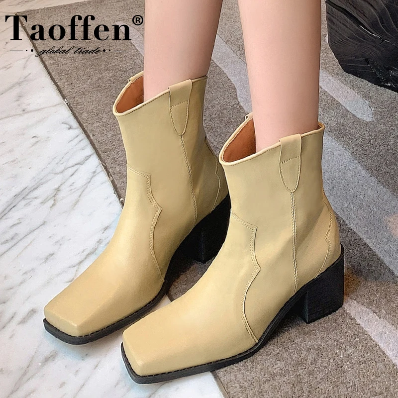 Taoffen/женские ботильоны; Новинка; Натуральная кожа; Квадратный носок; Зимняя женская обувь; Модные крутые полусапожки; Обувь; Размеры 34-39
Taoffen/женские ботильоны; Новинка; Натуральная кожа; Квадратный носок; Зимняя женская обувь; Модные крутые полусапожки; Обувь; Размеры 34-39