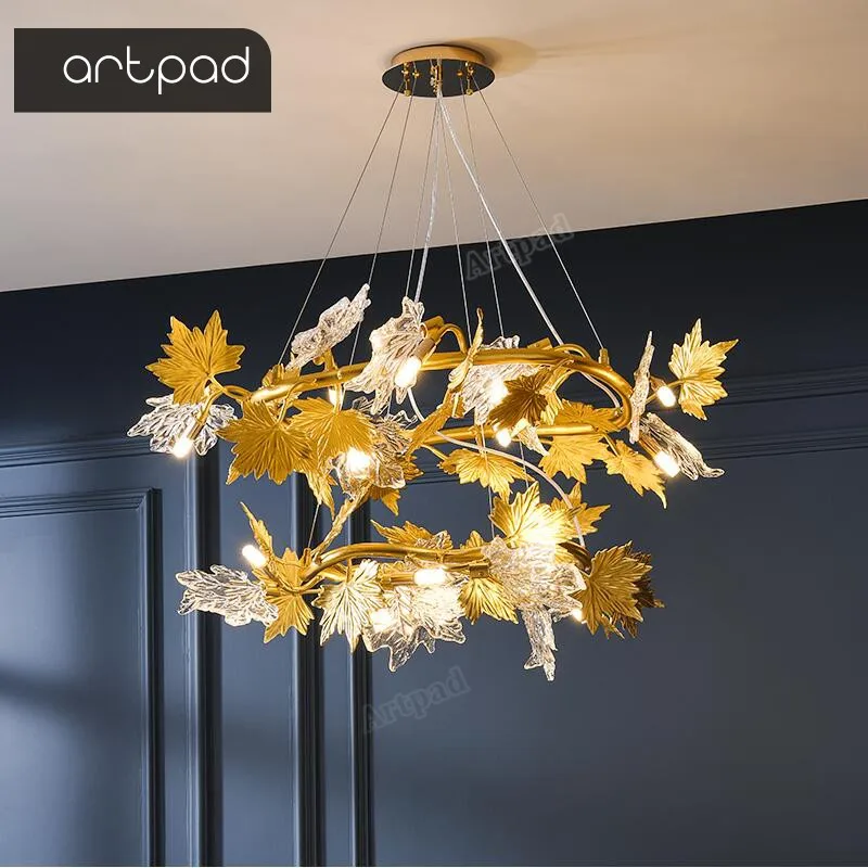 Gold Maple Leaf Branch Chandelier for Dining Room 2022 New Design Hanging Lamp LED Illuminator Crystal Glass Suspension Light
Gold Maple Leaf Branch Chandelier for Dining Room 2022 New Design Hanging Lamp LED Illuminator Crystal Glass Suspension Light