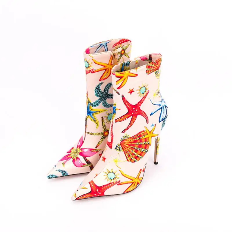 Women European American Ankle Boots Personality Starfish Shell Print Pointed Toe Stiletto Fashion Nightclub Catwalk Women Shoes
Women European American Ankle Boots Personality Starfish Shell Print Pointed Toe Stiletto Fashion Nightclub Catwalk Women Shoes