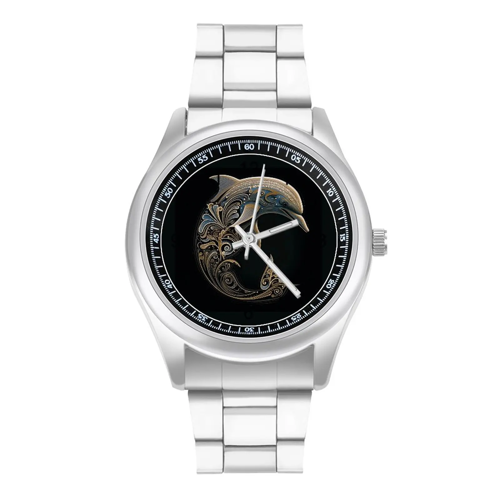 

Dolphin Quartz Watch Religious Art Intricate Lines Steel Design Wrist Watch Teens Gym Modern Hit Sales Wristwatch