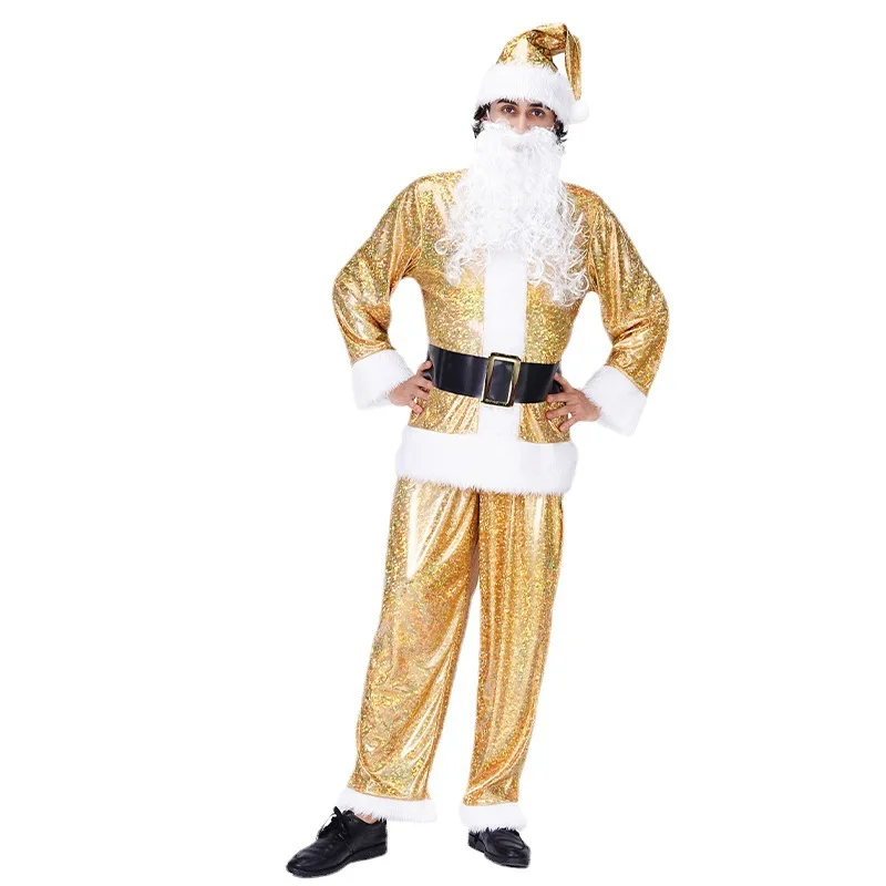 

Christmas Cosplay Costume Adult Men Golden Santa Claus Plays Garment Traditional Festival Clothes Party Mascot Anime Dress