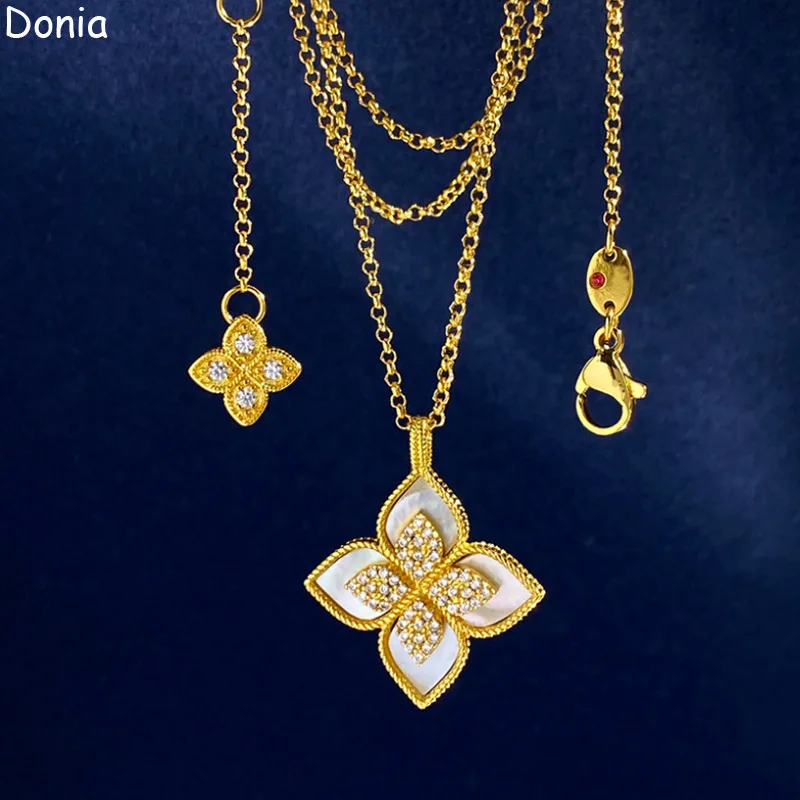 Donia jewelry European and American fashion flower titanium steel micro - inlaid zircon natural shell necklace luxury necklace
Donia jewelry European and American fashion flower titanium steel micro - inlaid zircon natural shell necklace luxury necklace