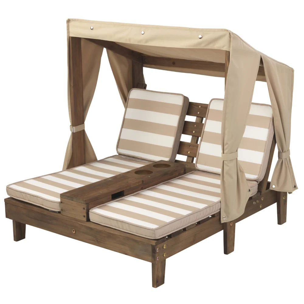 

Wood Wooden Outdoor Double Chaise Lounge with Cup Holders,36.61 X 33.66 X 35.24 Inches