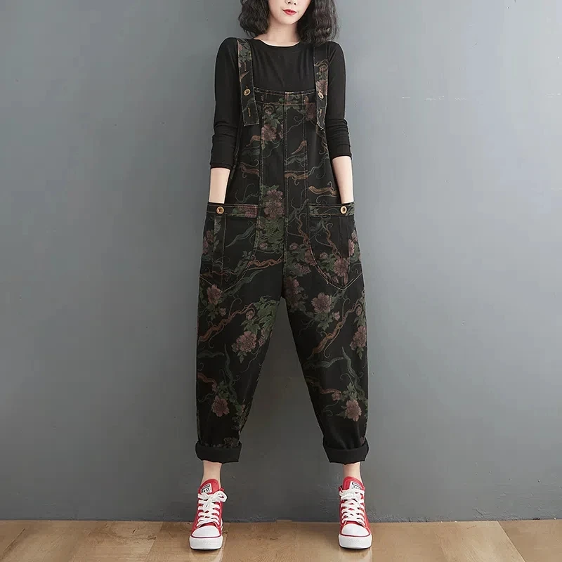 oose Jeans Black Jumpsuit Women Casual Large Size Baggy Ladies Pants Big Pockets Print Floral Denim Overalls Straps Jean Rompers
oose Jeans Black Jumpsuit Women Casual Large Size Baggy Ladies Pants Big Pockets Print Floral Denim Overalls Straps Jean Rompers