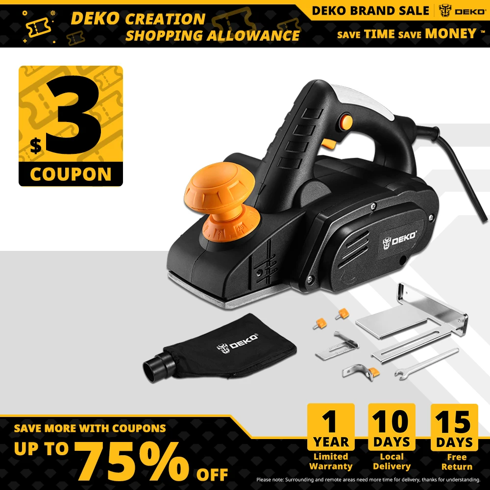DEKO DKEP900 220V 900W Electric Planer Power Tool Plane Hand Held For Wood Cutting With Accessories
DEKO DKEP900 220V 900W Electric Planer Power Tool Plane Hand Held For Wood Cutting With Accessories