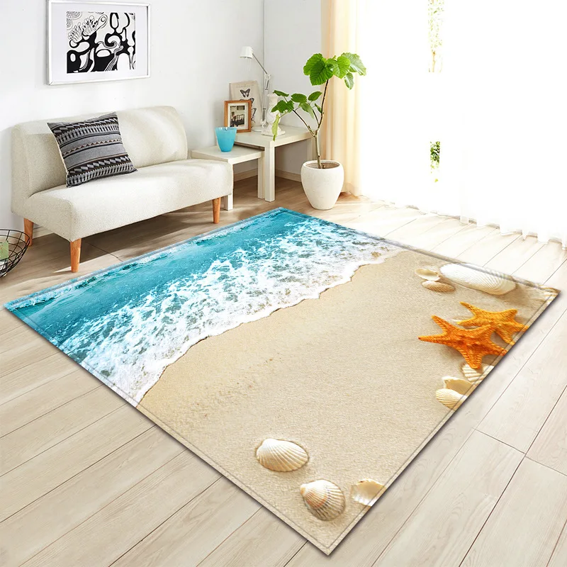 

Beach Starfish 3D Printed Home Area Rug Child Theme Room Game Soft Rugs Kids Antiskid Play Mats Flannel Carpets for Living Room