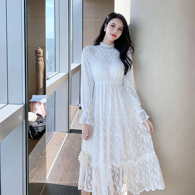 COIGARSAM Lace Dresses for Women 2022 Autumn Office Lady Cute Solid High Waist White Black Long Dress
COIGARSAM Lace Dresses for Women 2022 Autumn Office Lady Cute Solid High Waist White Black Long Dress