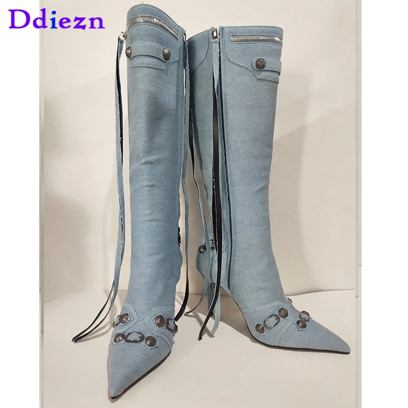 Party Women Modern Knee-High Fashion Ladies Pumps Elegant Thin Heels 2023 Female Shoes Rivet Denim Pointed Toe Western Boots
Party Women Modern Knee-High Fashion Ladies Pumps Elegant Thin Heels 2023 Female Shoes Rivet Denim Pointed Toe Western Boots