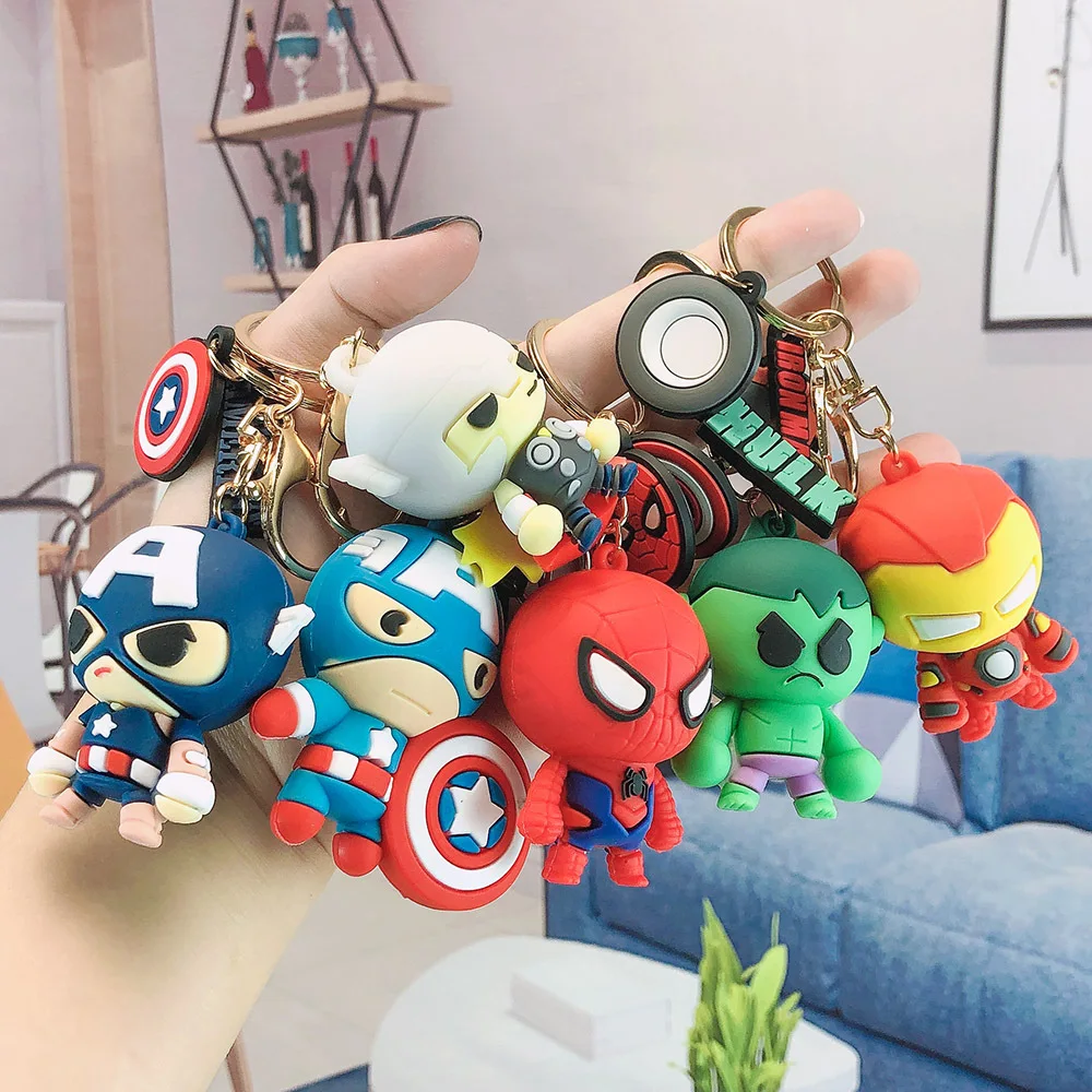 

Marvel Superhero Keychain Cute Spiderman Thor Iron Man Captain America Hulk Pvc Pendant Keyring Backpack Jewelry Accessories