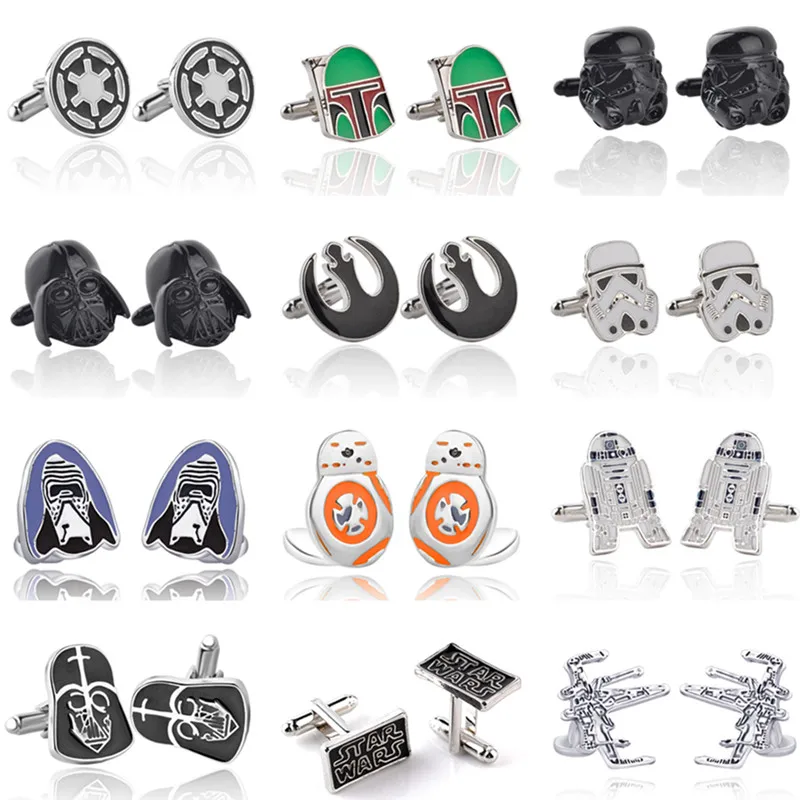 

War Star Cufflinks Galactic Empire Imperial Stormtrooper Enamel Mask Shirt Brand Cuff Buttons Silver Plated Cuff Links Jewelry