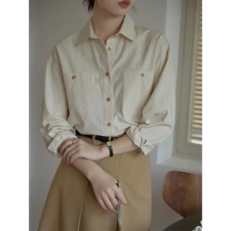 New Spring Autumn Women Solid Long Sleeve Vintage Blouse Turn-Down Collar Loose Top Button Up Office Ladies Shirt Clothing P08
New Spring Autumn Women Solid Long Sleeve Vintage Blouse Turn-Down Collar Loose Top Button Up Office Ladies Shirt Clothing P08