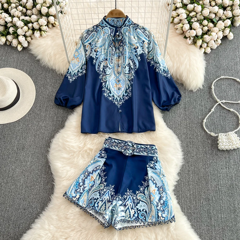 Amolapha Retro Fashion 2-Piece Set For Women Stand Collar Single Breasted Three Quarter Sleeve Shirt+High Waist Wide Legs Shorts
Amolapha Retro Fashion 2-Piece Set For Women Stand Collar Single Breasted Three Quarter Sleeve Shirt+High Waist Wide Legs Shorts