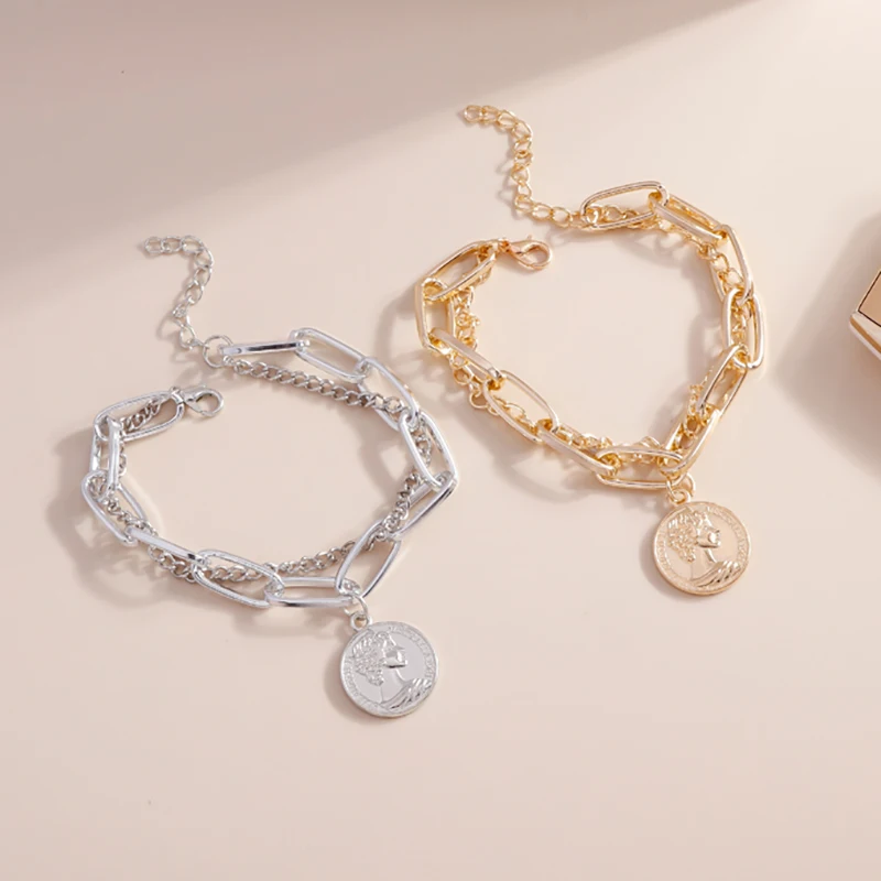 New Double Layer Chain & Link Bracelets for Women & Men Hot Gold Silver Color Carving Portrait Charm Bracelets Accessories
New Double Layer Chain & Link Bracelets for Women & Men Hot Gold Silver Color Carving Portrait Charm Bracelets Accessories