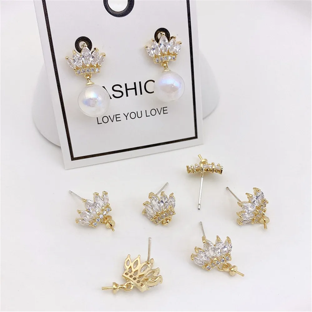 14K Pack Gold Color Zircon Inlaid Crown Earrings with Tray Pendant DIY Handmade Earwear Accessories Materials
14K Pack Gold Color Zircon Inlaid Crown Earrings with Tray Pendant DIY Handmade Earwear Accessories Materials