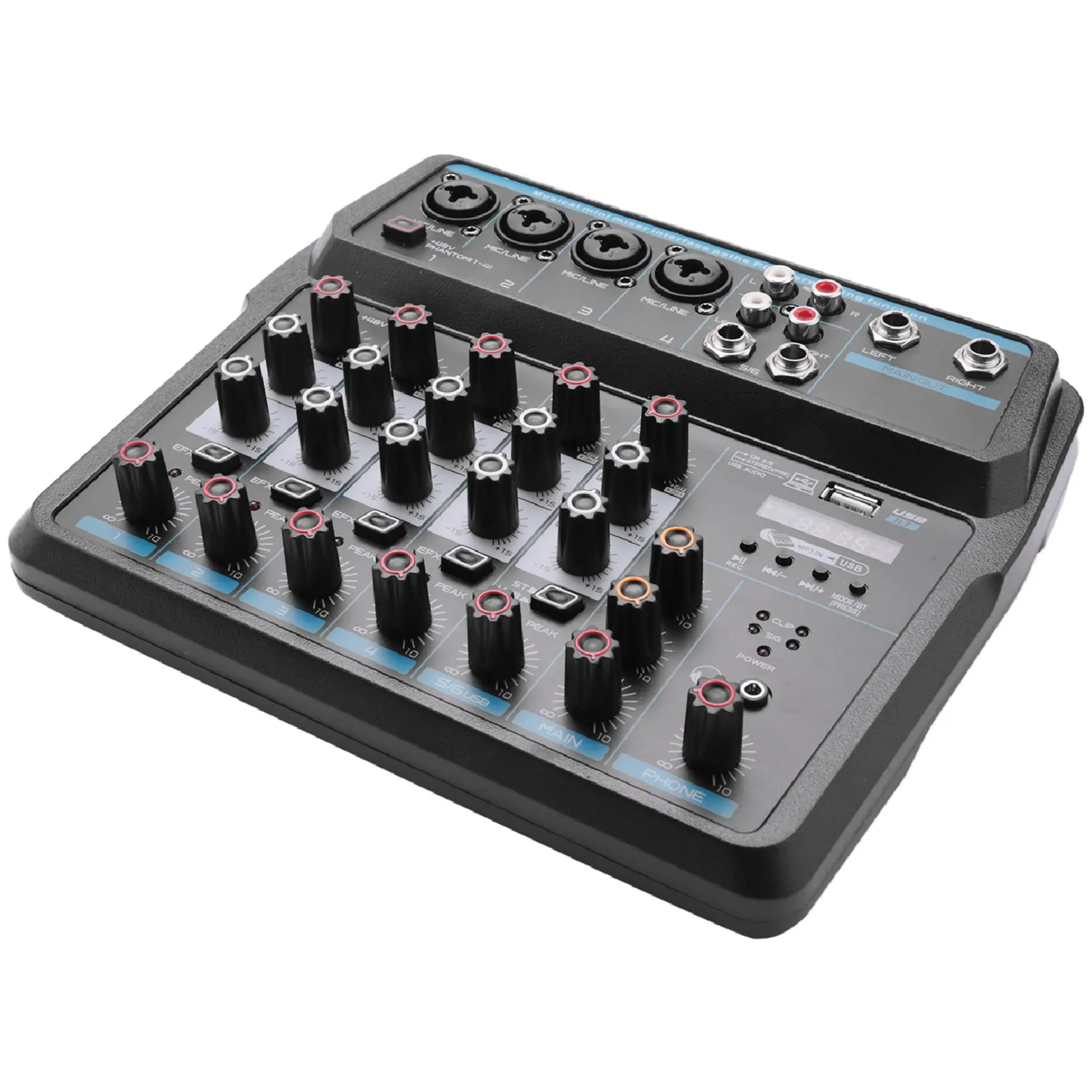 Портативный мини-миксер, аудиоконсоль DJ со звуковой картой, USB, фантомное питание 48 В для записи ПК, записи пения
Портативный мини-миксер, аудиоконсоль DJ со звуковой картой, USB, фантомное питание 48 В для записи ПК, записи пения