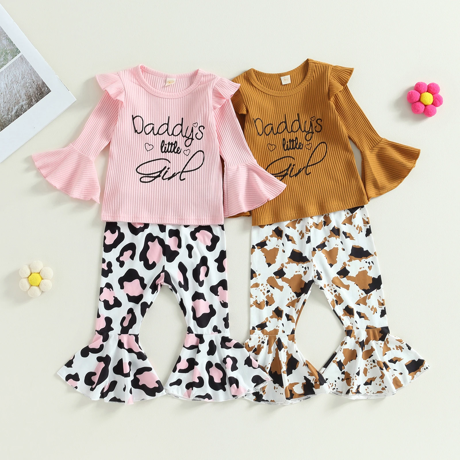 Toddler Girls Fall Flare Clothes Set Letter Print Ruffle Long Sleeve Crewneck Ribbed Tops Leopard Long Bell Pants 2Pieces Outfit
Toddler Girls Fall Flare Clothes Set Letter Print Ruffle Long Sleeve Crewneck Ribbed Tops Leopard Long Bell Pants 2Pieces Outfit