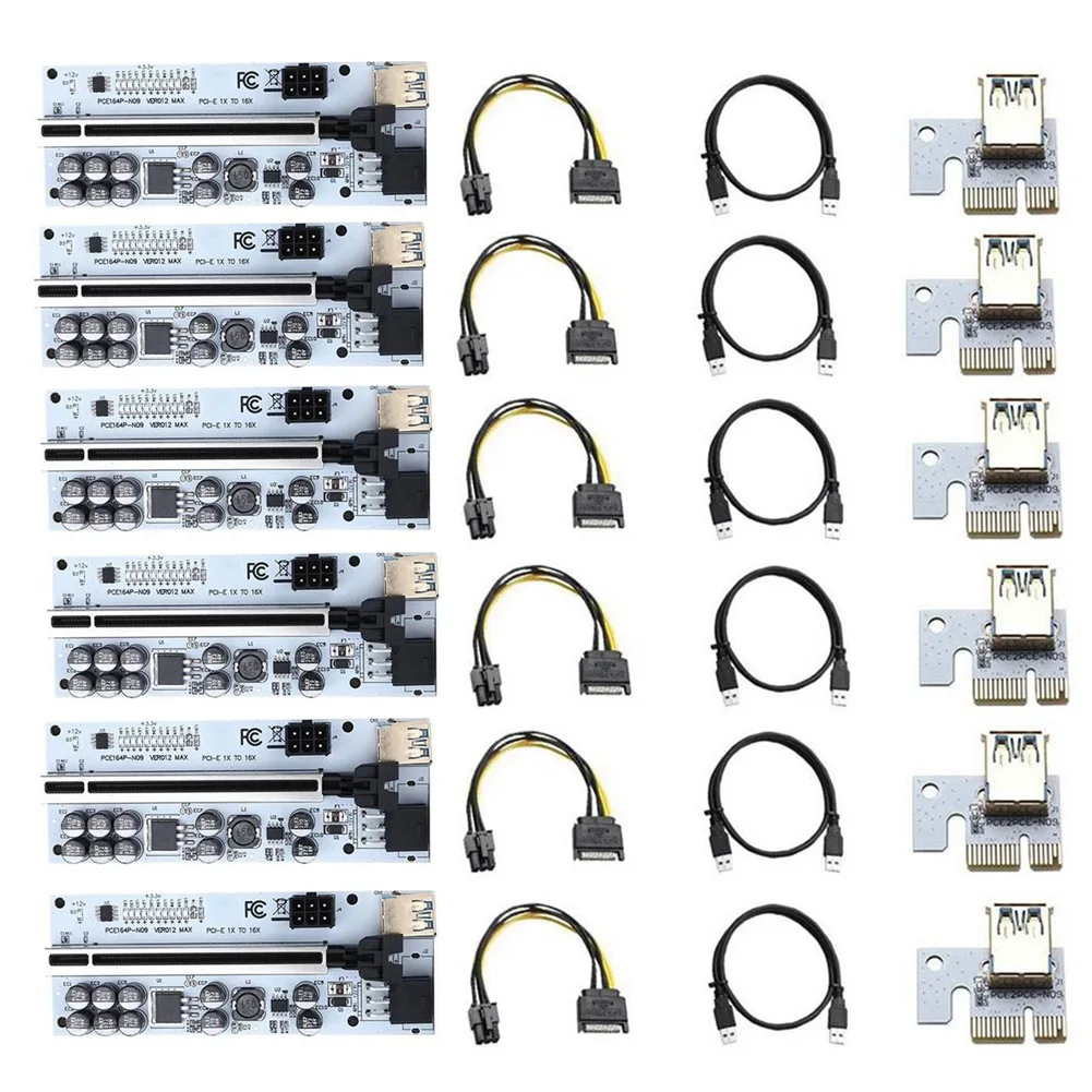 

6 шт., переходник для графического процессора VER012 MAX, для видеокарты PCI-E, Райзер 012 MAX, Pci Express, USB 3,0, кабель PCI-E 1X до 16X для майнинга BTC