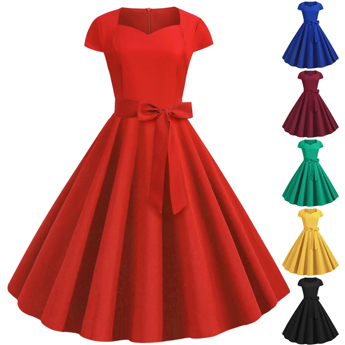 Summer New Retro Women's Short Sleeve Dress Ladies Solid Color Bow Big Swing Dress Women Dresses Summer 2022
Summer New Retro Women's Short Sleeve Dress Ladies Solid Color Bow Big Swing Dress Women Dresses Summer 2022