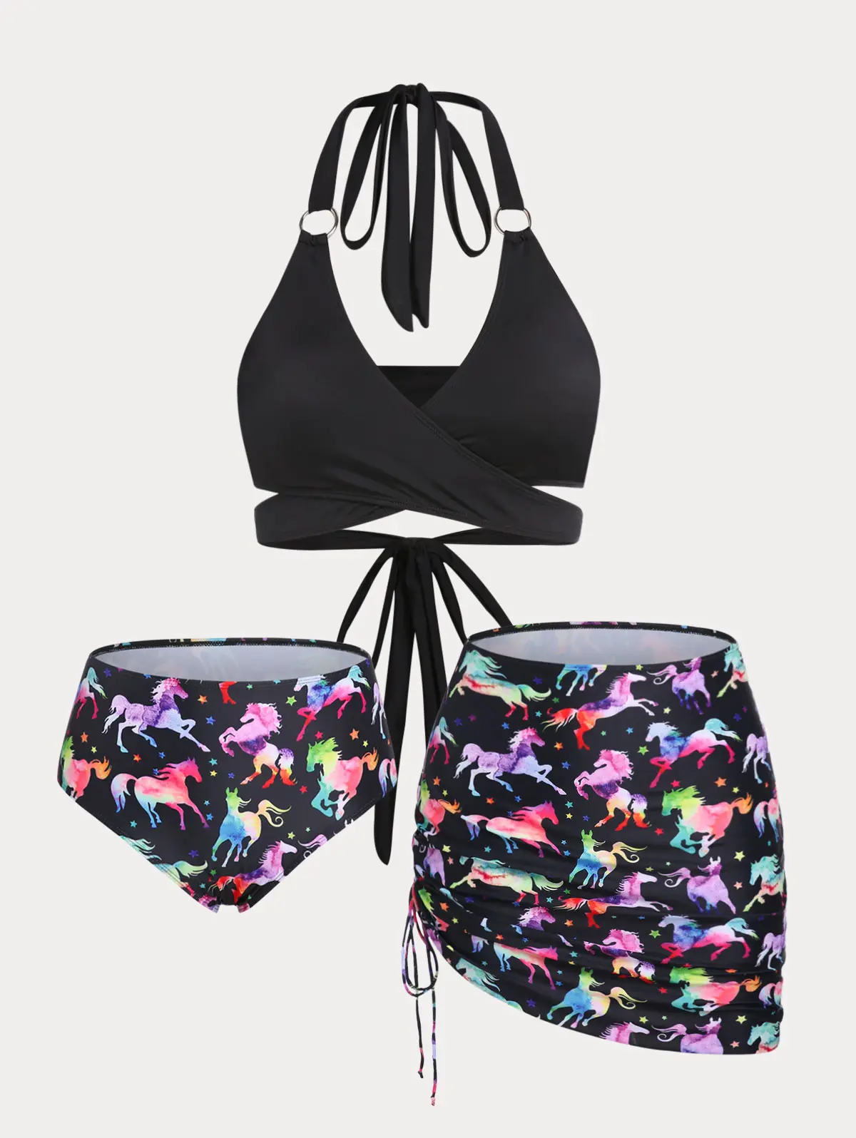 ROSEGAL Cinched Three Piece Swimsuit Horse Print Briefs,Cover Up Skirt And Halter Crossover Bra Bathing Suit High Waist Bikinis
ROSEGAL Cinched Three Piece Swimsuit Horse Print Briefs,Cover Up Skirt And Halter Crossover Bra Bathing Suit High Waist Bikinis