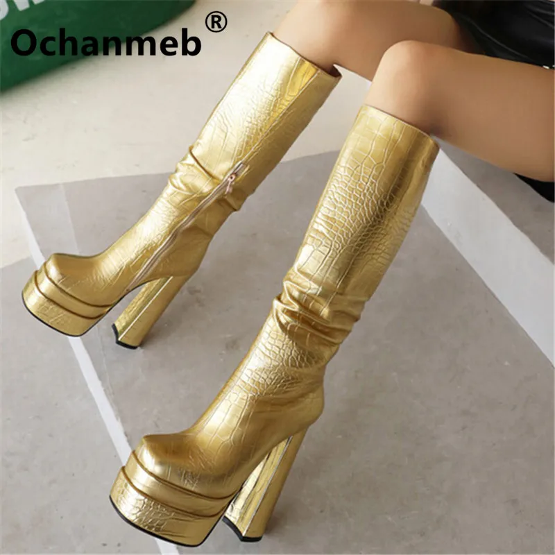 Сексуальные модные женские сапоги Ochanmeb на высоком каблуке и платформе, женские сапоги из крокодиловой кожи, золотистые, серебристые, с квад... 
Сексуальные модные женские сапоги Ochanmeb на высоком каблуке и платформе, женские сапоги из крокодиловой кожи, золотистые, серебристые, с квад...