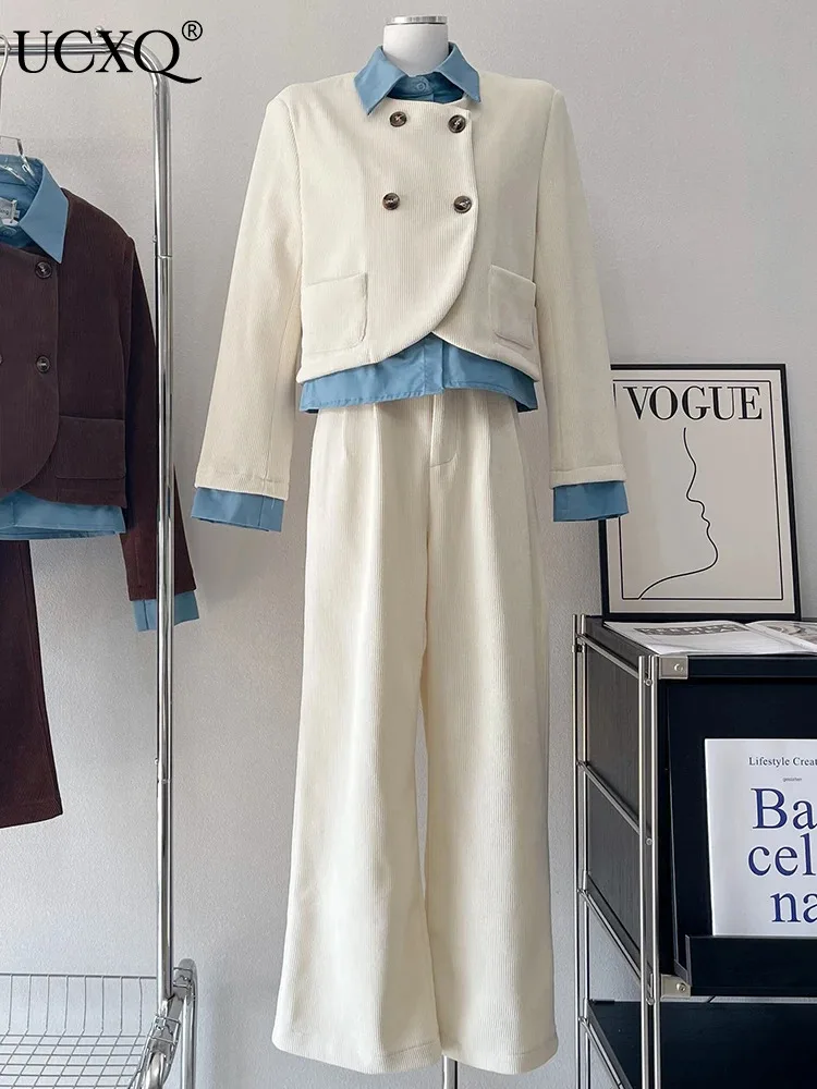 UCXQ Women Korean Winter Corduroy Two-piece Long Sleeve Patchwork Jacket+High Waist Wide Leg Pants 2023 Autumn New Suits 23A5530
UCXQ Women Korean Winter Corduroy Two-piece Long Sleeve Patchwork Jacket+High Waist Wide Leg Pants 2023 Autumn New Suits 23A5530