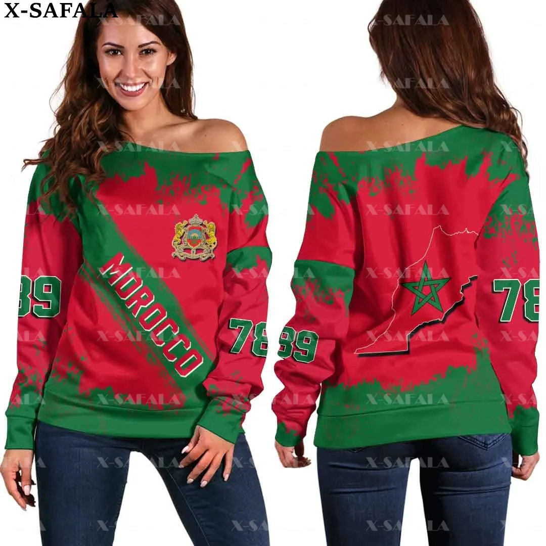 Morocco Emblem Country National Flag Style 3D Printed Novelty Women Off-Shoulder Casual Long Sleeve Sweatshirt Pullover-4
Morocco Emblem Country National Flag Style 3D Printed Novelty Women Off-Shoulder Casual Long Sleeve Sweatshirt Pullover-4