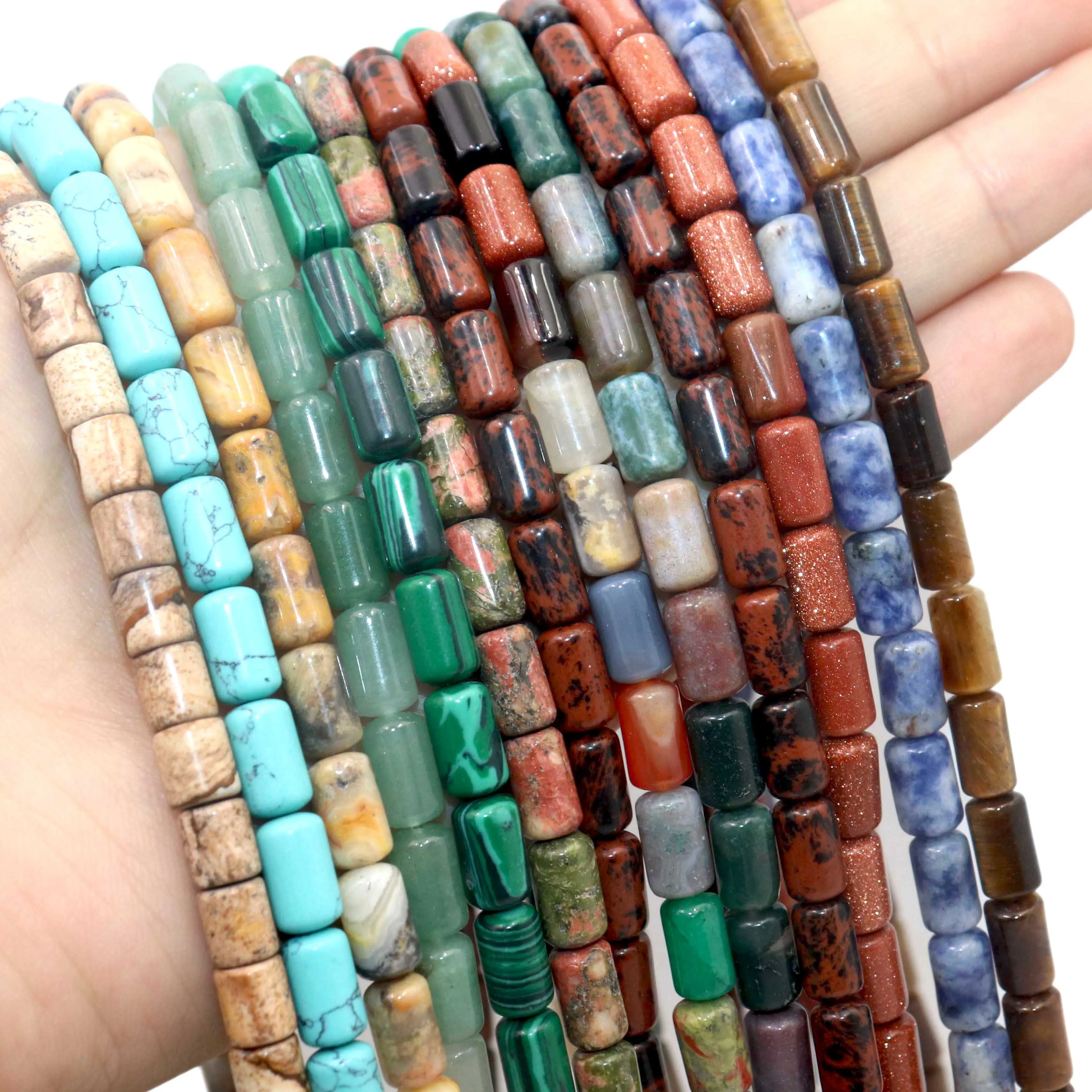 

6*10MM Natural Stone Cylinder Agates Jades Tiger Eye Opal Spacer Loose Beads For Jewelry Making Charm DIY Bracelet Necklace