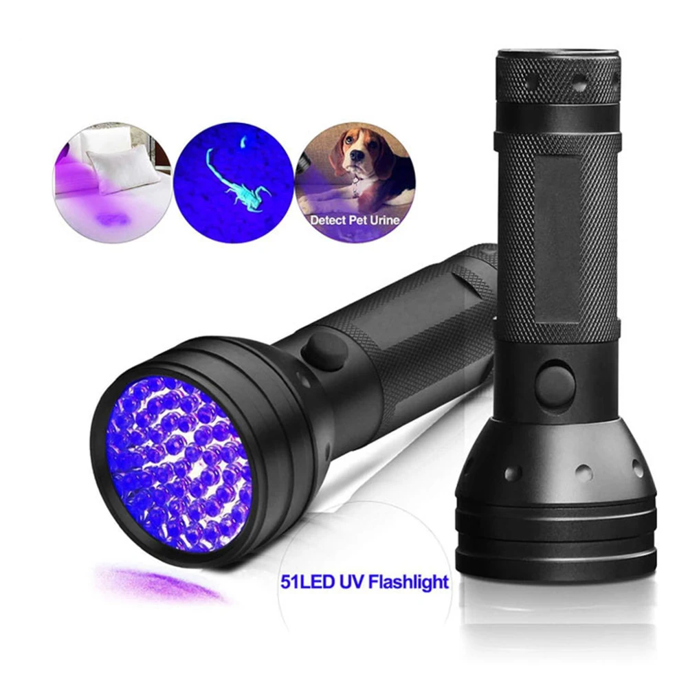 Portable Aluminum Ultraviolet Torch Waterproof 395-400nm Handheld 51 LED UV Detection Flashlight Lamp with Wrist Rope
Portable Aluminum Ultraviolet Torch Waterproof 395-400nm Handheld 51 LED UV Detection Flashlight Lamp with Wrist Rope
