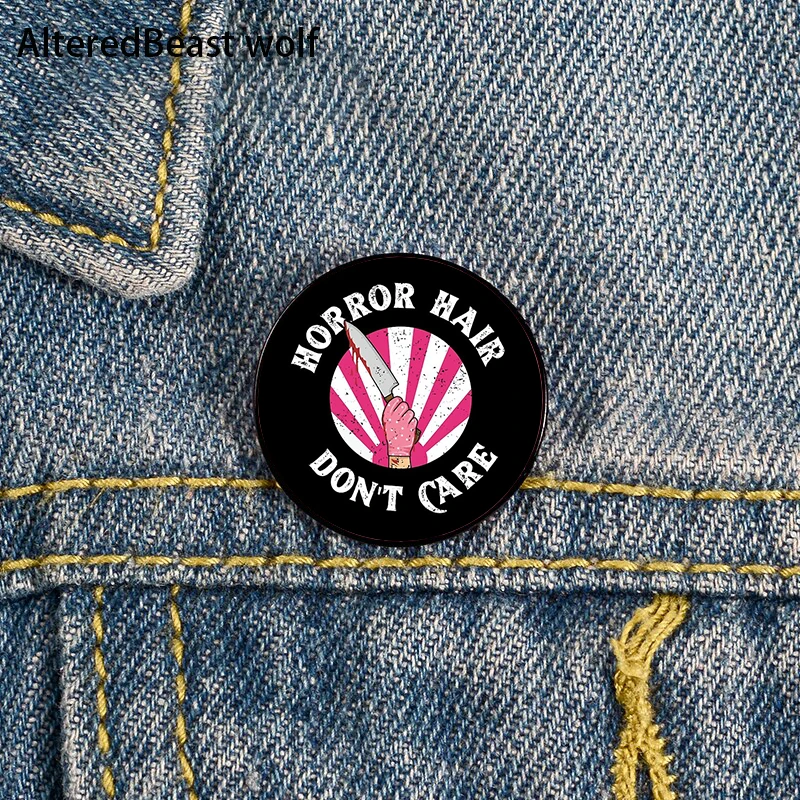 

Horror Hair Don't Care Pin Custom Brooches Shirt Lapel teacher tote Bag backpacks Badge Cartoon gift brooches pins for women