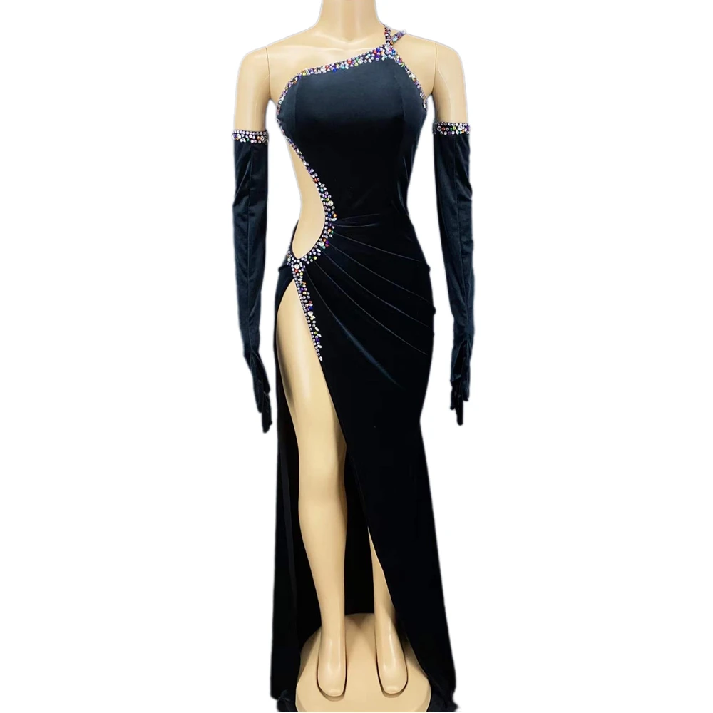 Sexy Black Swan Velvet Shining Rhinestone Gloves Split Hollow Out Women Dress Evening Ballroom Dance Clothing Entertainer Wears
Sexy Black Swan Velvet Shining Rhinestone Gloves Split Hollow Out Women Dress Evening Ballroom Dance Clothing Entertainer Wears