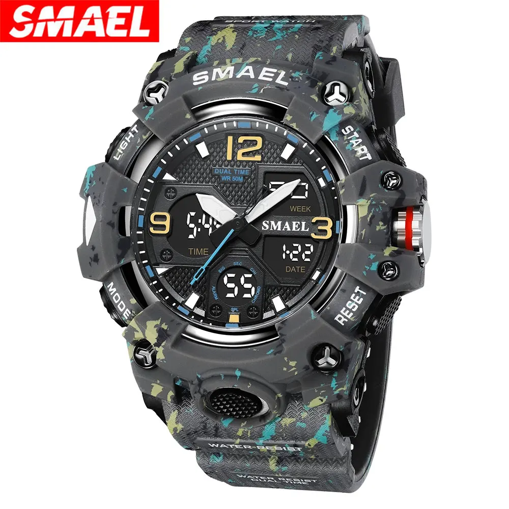 SMAEL 8008 Brand Quartz Camo Wristwatches Waterproof Swimming Military Men Sports Stopwatches Dual Display Analog Digital Gift
SMAEL 8008 Brand Quartz Camo Wristwatches Waterproof Swimming Military Men Sports Stopwatches Dual Display Analog Digital Gift