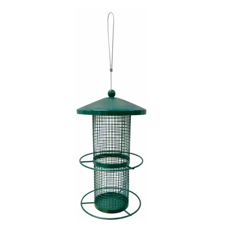 

Hanging Wild Bird Feeder with Perch Weather Resistant Metal Bird Feeders Mesh Tube with Roof Cover for Garden Patio Yard