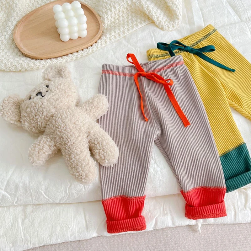 

Baby boys' Leggings spring and autumn pit strip color matching cotton tether, foreign style, wearing baby girls' pants and child