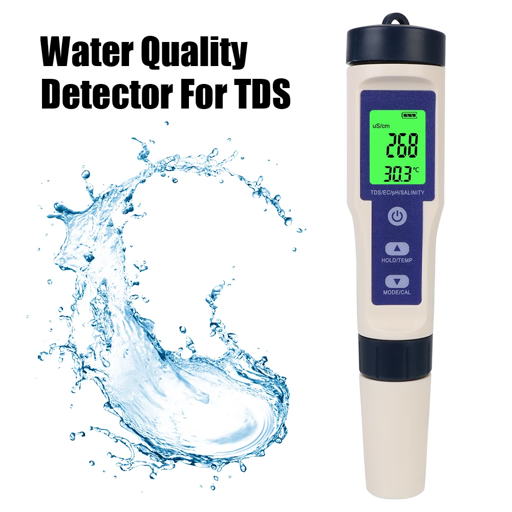 5 in 1 PH/TDS/EC/SALT/TEMP Water Quality Detector Temperature Hydrogen-rich Meter Purity Measure Tool
5 in 1 PH/TDS/EC/SALT/TEMP Water Quality Detector Temperature Hydrogen-rich Meter Purity Measure Tool