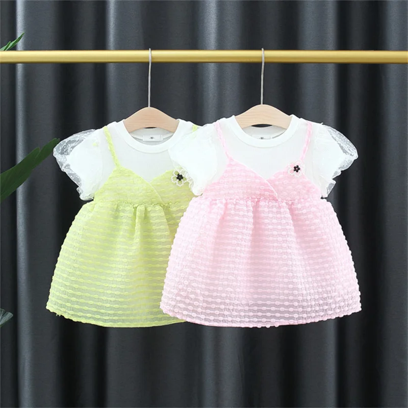 Baby Girls Summer Princess Splicing Dresses For Kid Party Prom Wedding Children Pearl Flower Dress Fake Two Short Sleeve Clothes
Baby Girls Summer Princess Splicing Dresses For Kid Party Prom Wedding Children Pearl Flower Dress Fake Two Short Sleeve Clothes