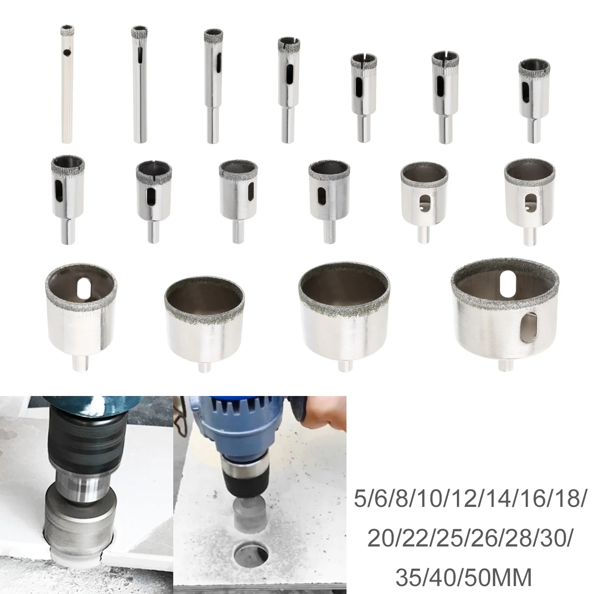 1 Piece 6-8-10-14-18-22-25-28mm Diamond Coated Core Hole Saw Drill Bit Set Tools Glass Drill Hole Opener for Tiles Glass Ceramic
1 Piece 6-8-10-14-18-22-25-28mm Diamond Coated Core Hole Saw Drill Bit Set Tools Glass Drill Hole Opener for Tiles Glass Ceramic