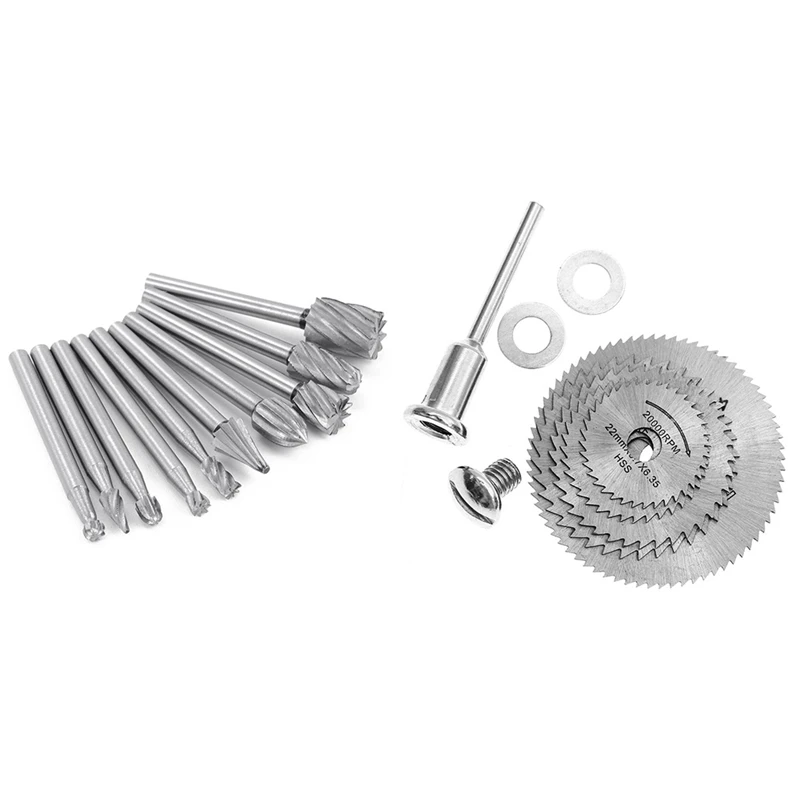 

Spot Goods 10Pcs HSS Tungsten Carbide Rotary Cutting Burr Set With 6 Pcs 22-44Mm HSS Circular Saw Blade Cutting Discs Set