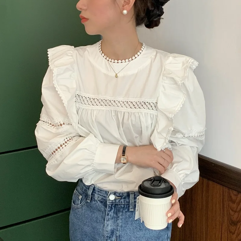 SuperAen Sweet Spring O Neck Puff Sleeve Hollow Out Patchwork Ruffles Hook Flower Blouse Women Shirts
SuperAen Sweet Spring O Neck Puff Sleeve Hollow Out Patchwork Ruffles Hook Flower Blouse Women Shirts