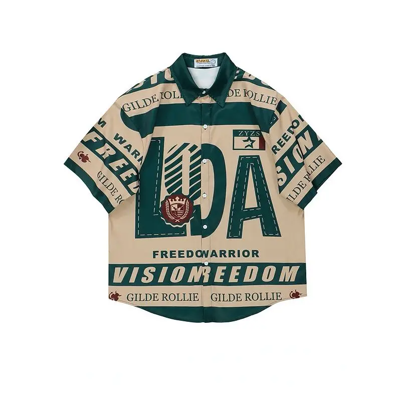 European and American Hip Hop Letter Printing Short Sleeved Shirt Men's Retro Loose Lovers Shirts
European and American Hip Hop Letter Printing Short Sleeved Shirt Men's Retro Loose Lovers Shirts