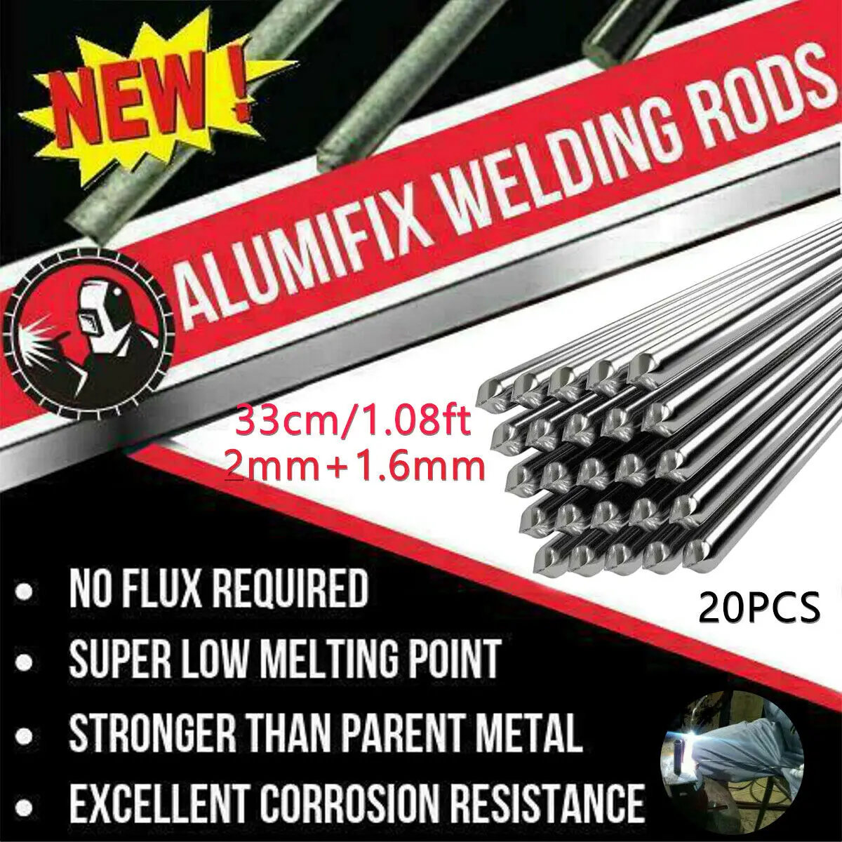 20pcs 33cm / 2.0/1.6mm Solid Solution Flux Cored Electrode Aluminum Wire Brazing Low Temperature Sodering Flux Welding Wire
20pcs 33cm / 2.0/1.6mm Solid Solution Flux Cored Electrode Aluminum Wire Brazing Low Temperature Sodering Flux Welding Wire