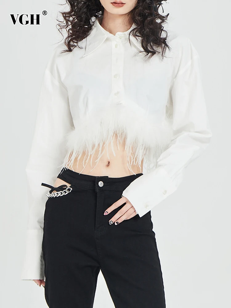 VGH Minimalist Shirt For Women Lapel Long Sleeve Patchwork Feather Straight Single Breasted Blouse Female Autumn Fashion 2022
VGH Minimalist Shirt For Women Lapel Long Sleeve Patchwork Feather Straight Single Breasted Blouse Female Autumn Fashion 2022