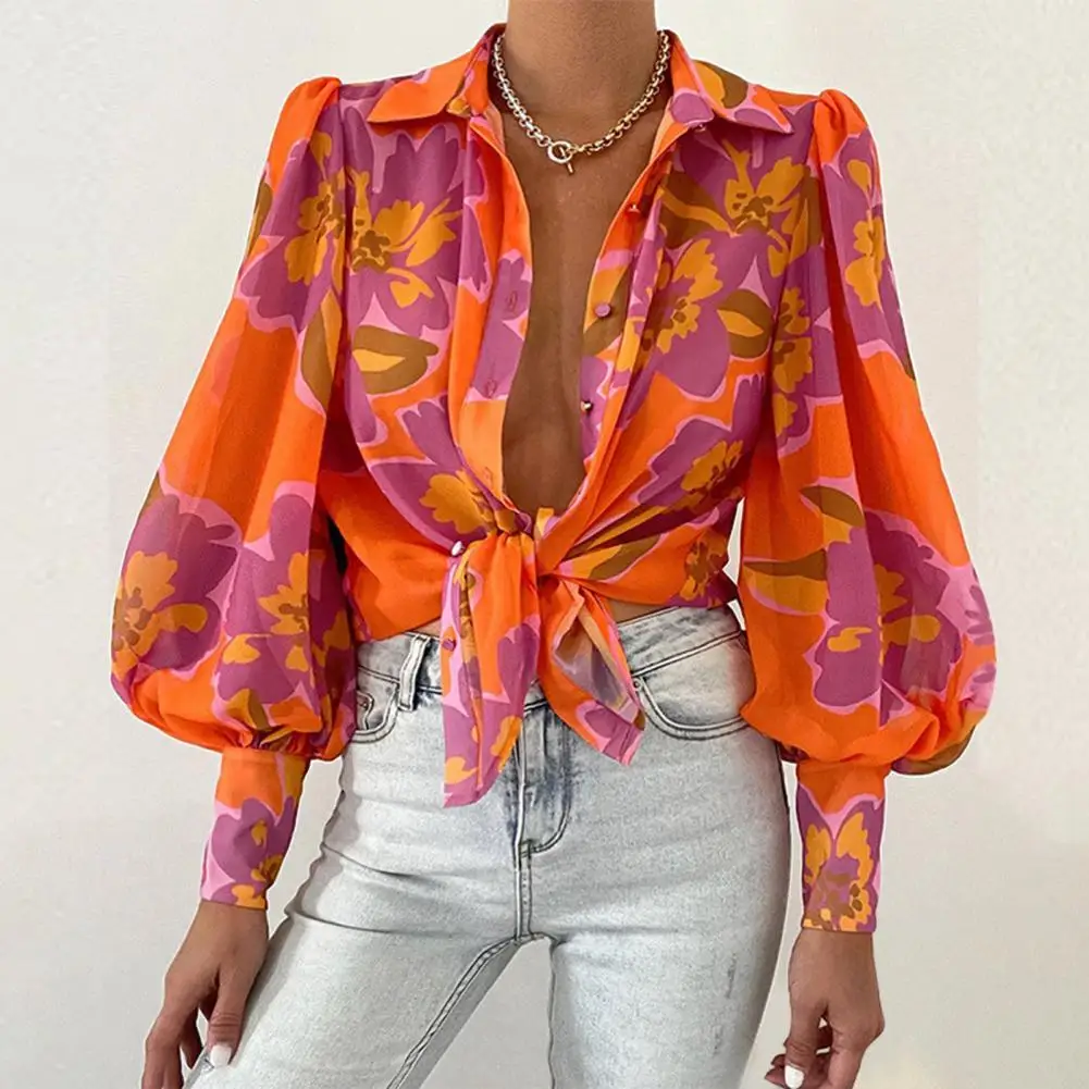 Women Shirt Lapel Puff Long Sleeve Autumn Shirt Tops Flower Printing Single-breasted Loose Blouse Women's Clothing Workwear
Women Shirt Lapel Puff Long Sleeve Autumn Shirt Tops Flower Printing Single-breasted Loose Blouse Women's Clothing Workwear