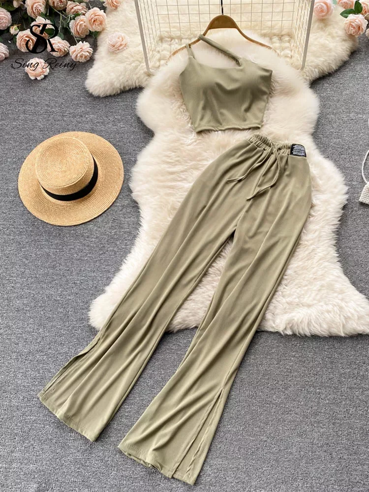 SINGREINY Women Irregular Split Summer Set Pocket Slim Elastic Waist Solid Temperament Ladies Wide Leg Long Pants Two Piece Sets
SINGREINY Women Irregular Split Summer Set Pocket Slim Elastic Waist Solid Temperament Ladies Wide Leg Long Pants Two Piece Sets