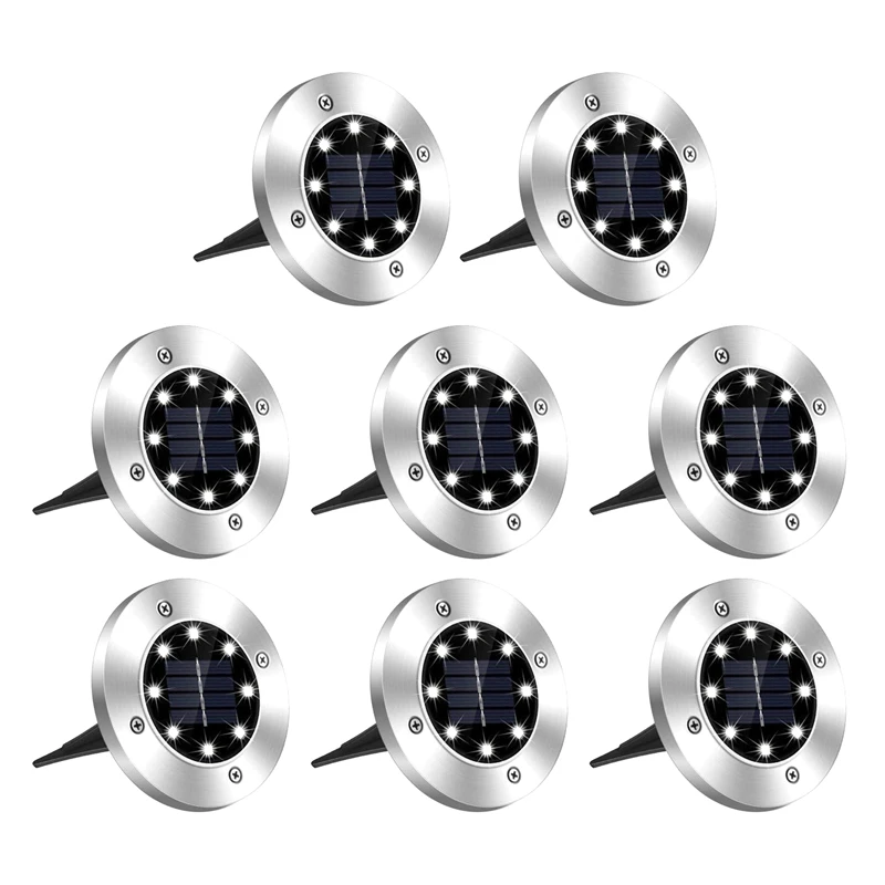 8 шт., водонепроницаемые уличные солнечные лампы, 8 светодиодов 
8 шт., водонепроницаемые уличные солнечные лампы, 8 светодиодов