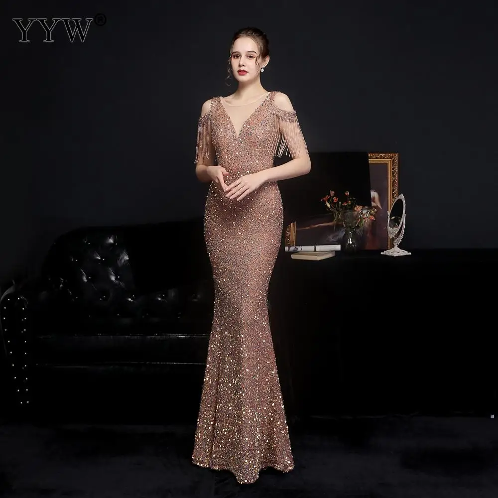 Women'S Elegant Evening Long Dresses Ladies Beading Sexy V Neck Tassel Sleeve Formal Gowns Female Slim Fishtail Bling Vestidos
Women'S Elegant Evening Long Dresses Ladies Beading Sexy V Neck Tassel Sleeve Formal Gowns Female Slim Fishtail Bling Vestidos