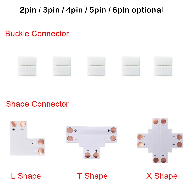 

L T X Shape 2pin 3pin 4pin 5pin 6pin LED Strip tape Connector For connecting corner right angle single color RGB RGBW LED Strips