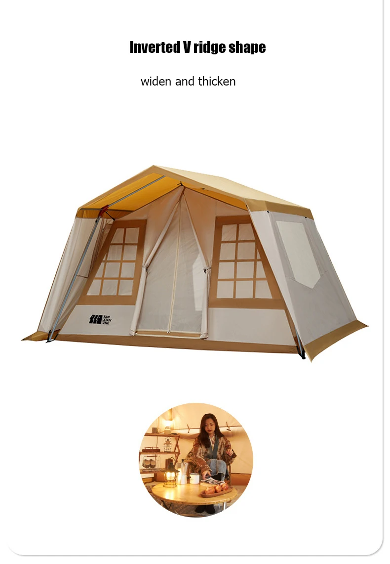 Large Space Luxury Family Tent Camping 5-8 Person Thick Vinyl Rainproof Windproof Fabric Hiking Outdoor Tent
Large Space Luxury Family Tent Camping 5-8 Person Thick Vinyl Rainproof Windproof Fabric Hiking Outdoor Tent
