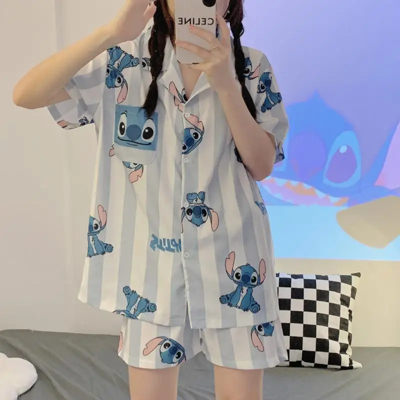 New Stitch Pajamas Ms. Ins Cartoon Striped Print Cute Short-Sleeved Pajamas Cardigan Homewear 2 Piece Set Girl Pajamas Gift
New Stitch Pajamas Ms. Ins Cartoon Striped Print Cute Short-Sleeved Pajamas Cardigan Homewear 2 Piece Set Girl Pajamas Gift