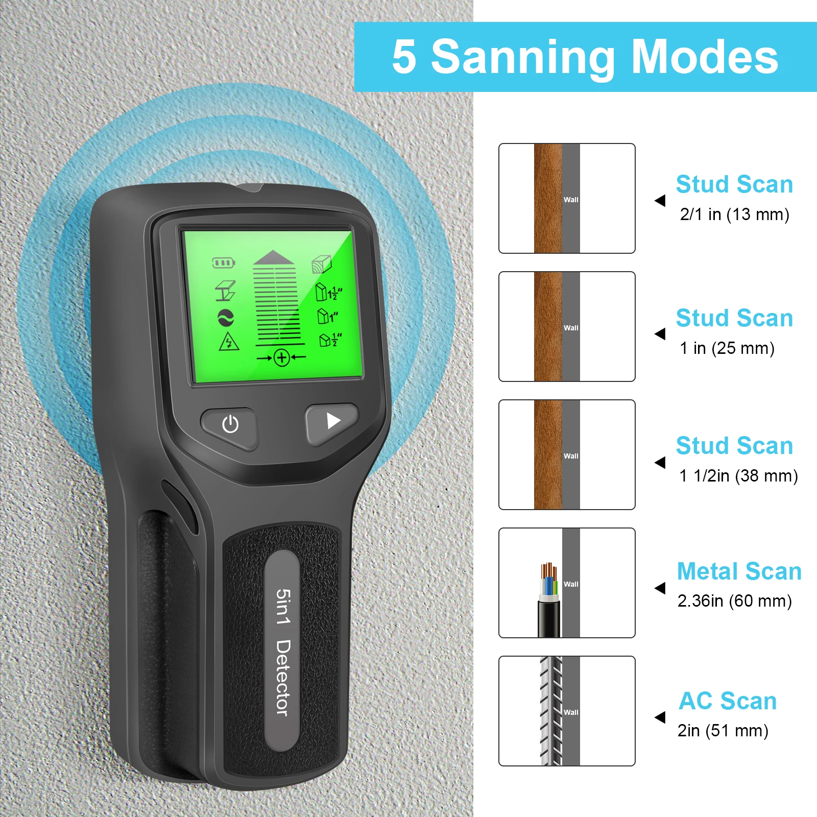 5 In 1 Digital Metal Detector AC Wood Finder Metal Wood Studs LCD HD Display Wires Depth Tracker Electric Box Finder Wall Detect
5 In 1 Digital Metal Detector AC Wood Finder Metal Wood Studs LCD HD Display Wires Depth Tracker Electric Box Finder Wall Detect